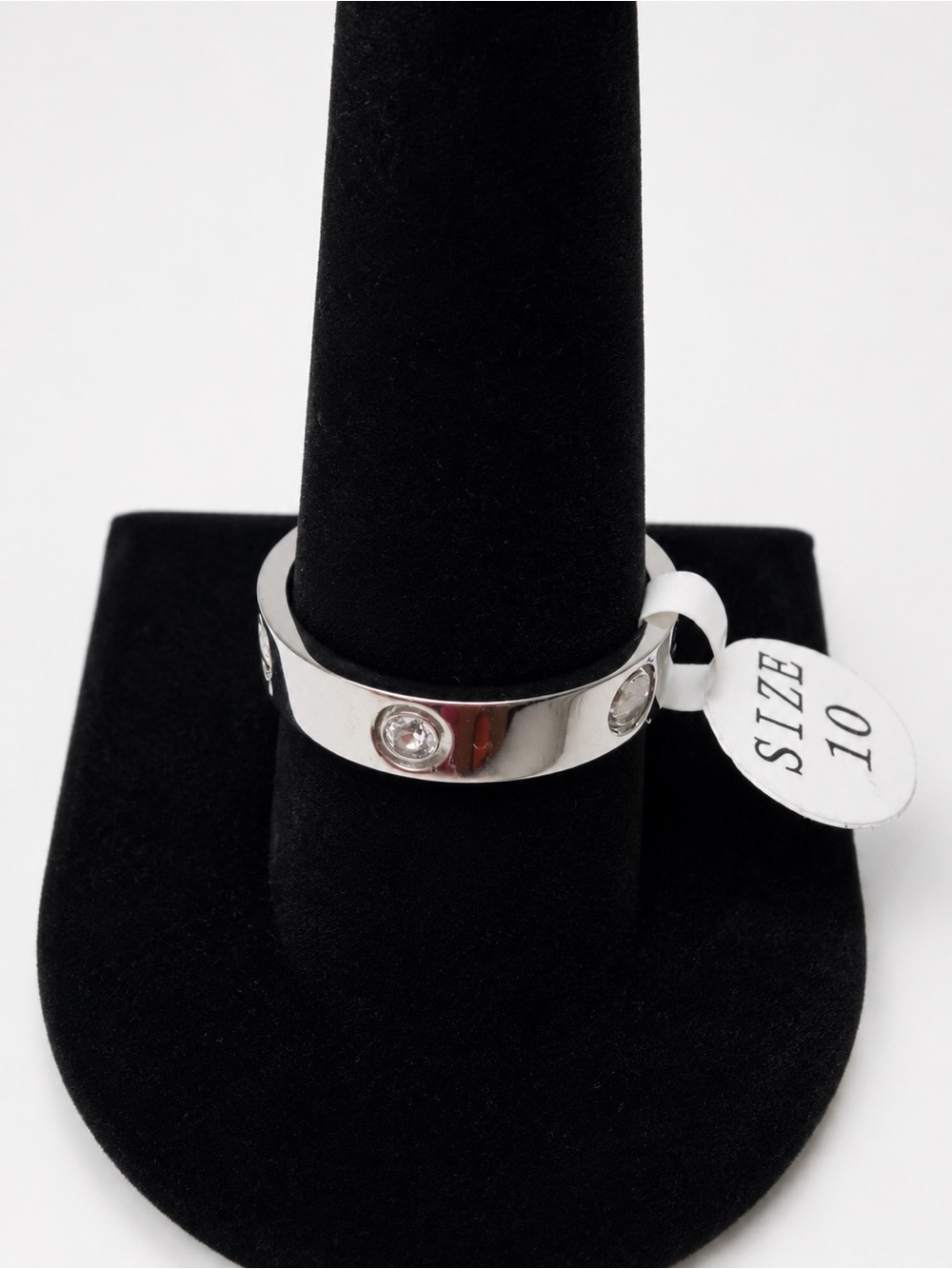 Silver Screw Motif CZ Band Ring Size 10 | Stainless Steel | Tarnish Resistant